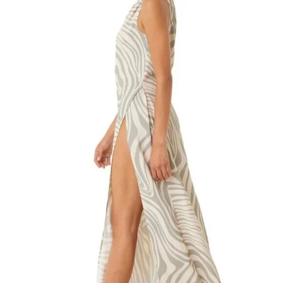 MISA Los Angeles Persephone Gray Abstract Zebra One Shoulder Maxi Dress S - Picture 3 of 9